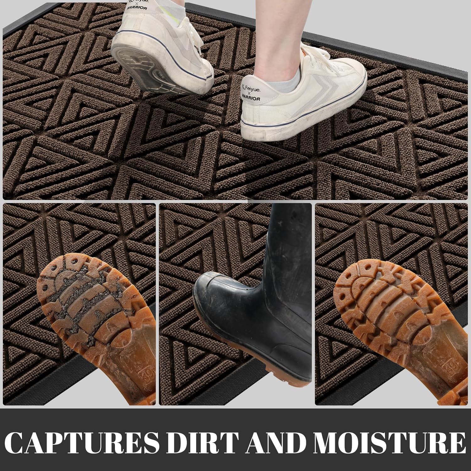 Yimobra Large Door Mat 36x24, All-Weather Waterproof Non-Slip Welcome Matt Outdoor, Heavy Duty Non Slip Doormat for Entryway for Patio and Garage Indoor, Easy Clean, Brown
