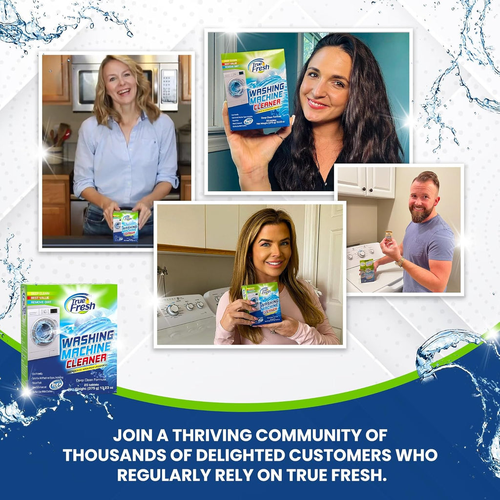 True Fresh Washing Machine Cleaner Tablets – 25-Pack Deep Cleaning for Front Loader, Top Load & HE Washers – Helps Remove Odor-Causing Residues, Pet Hair & Hard Water Buildup – Septic Safe