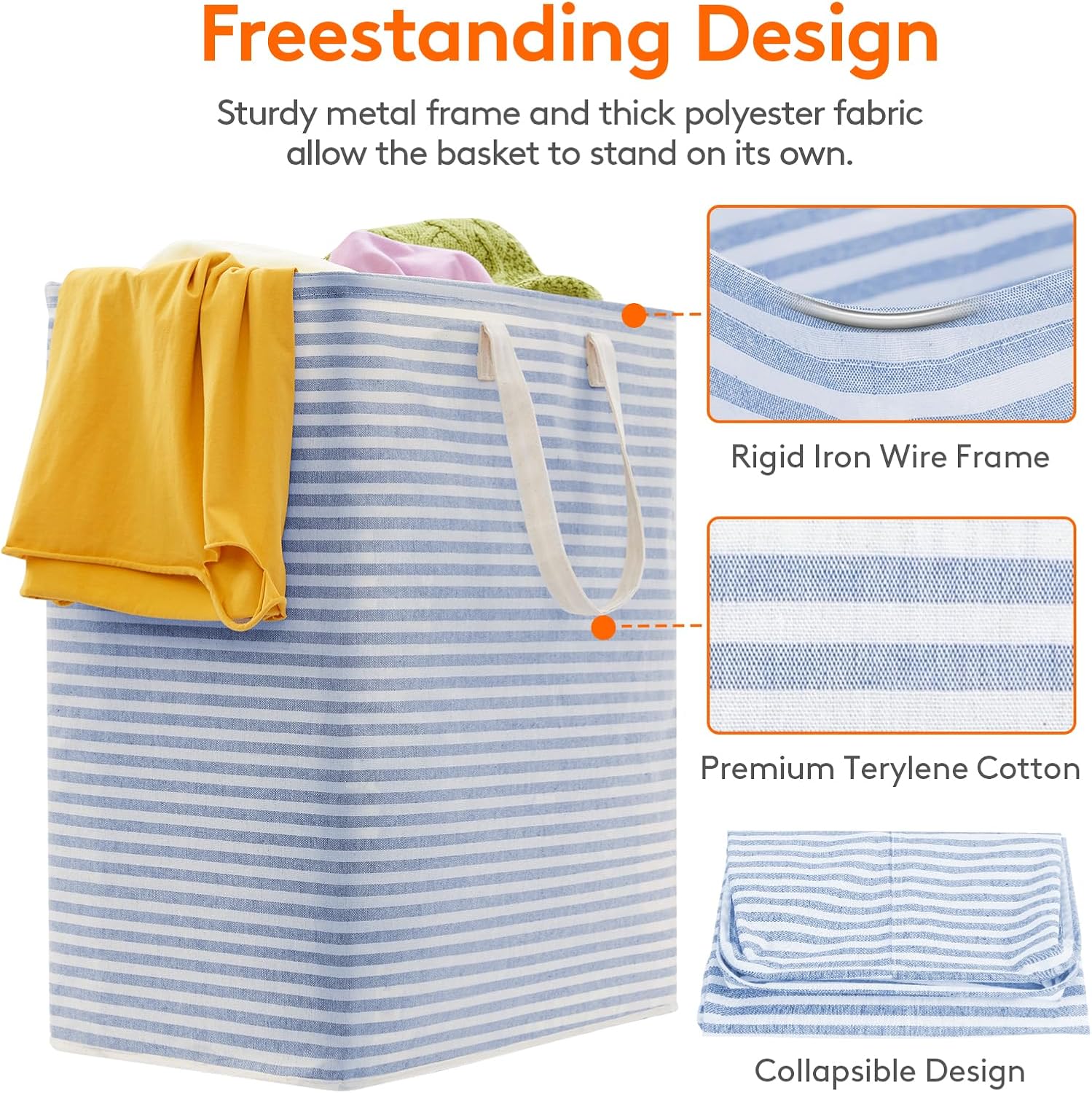 Lifewit 2 Pack Laundry Hamper Large Collapsible Laundry Baskets, Freestanding Waterproof Clothes Hamper with Easy Carry Handles in Laundry Room Bedroom Bathroom College Dorm for Adults, Blue, 2 x 100L