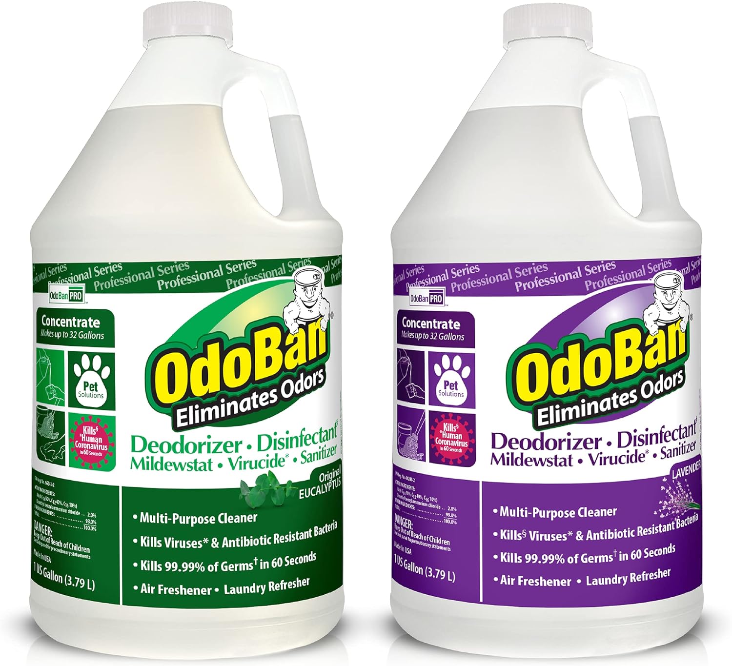 OdoBan Professional Disinfectant and Odor Eliminator Concentrate, Made in the USA, Original Eucalyptus and Lavender Scents, 2-Pack, 1 Gallon Each