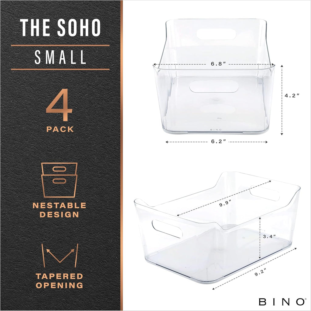 BINO | Plastic Organizer Bins, Small - 4 Pack | The SOHO Collection | Multi-Use Plastic Bin | Pantry & Freezer Organizer Bin | Storage Containers | Bins for Home & Kitchen Org