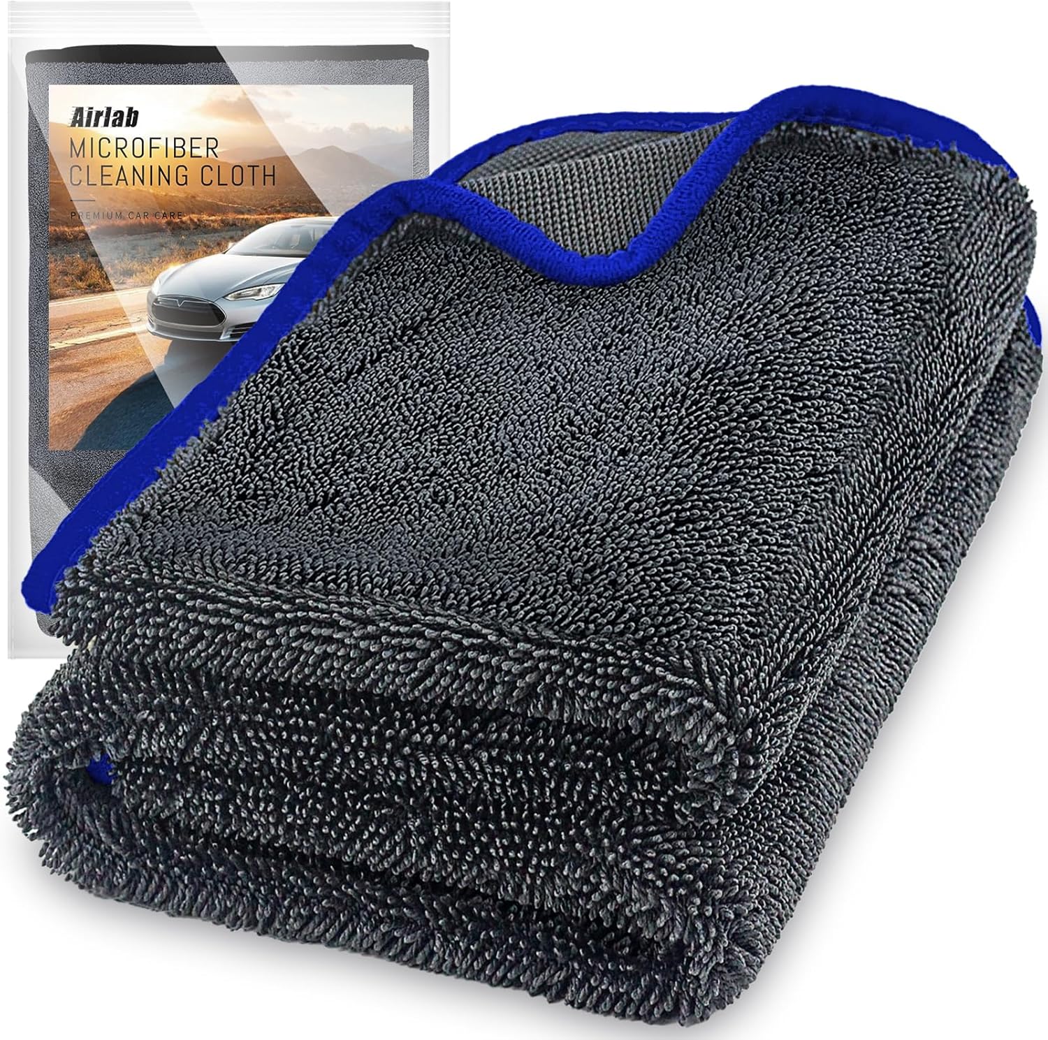 Airlab Microfiber Towels for Cars Wash Drying Extra Large Super Absorbent Cleaning Cloth Auto Detailing Ultra Soft, Lint-Free, Streak-Free, 35 x 24 Inch, Pack of 1, Grey-Blue, 600 GSM