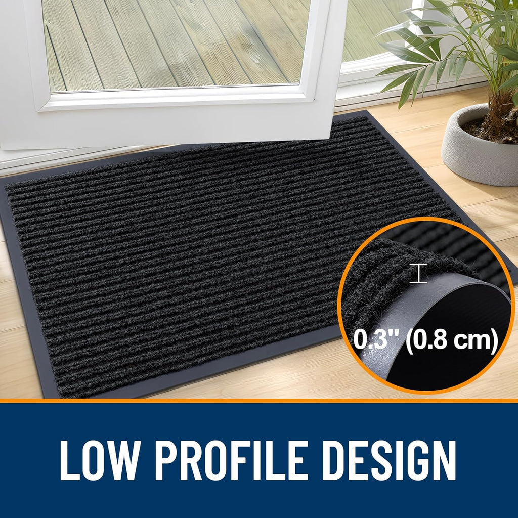 OLANLY Front Door Mat Indoor Outdoor Entrance, Waterproof Heavy Duty Doormat, Fade Resistant, Low Profile, Easy Clean Patio Porch Welcome Floor Mats for Entry, 71x23, Black