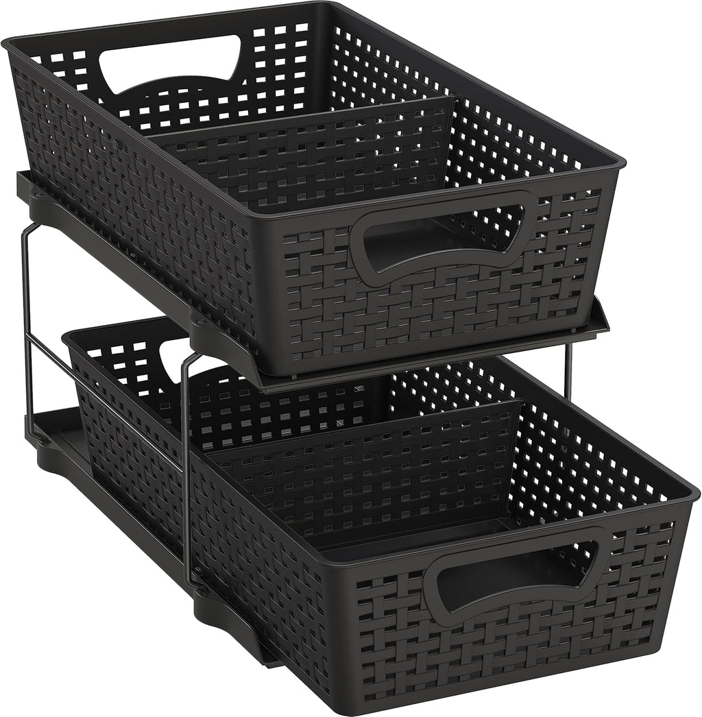 Simple Houseware 2 Tier Bathroom Organizer Tray Pull-Out Sliding Drawer/Under-Sink Storage, Black