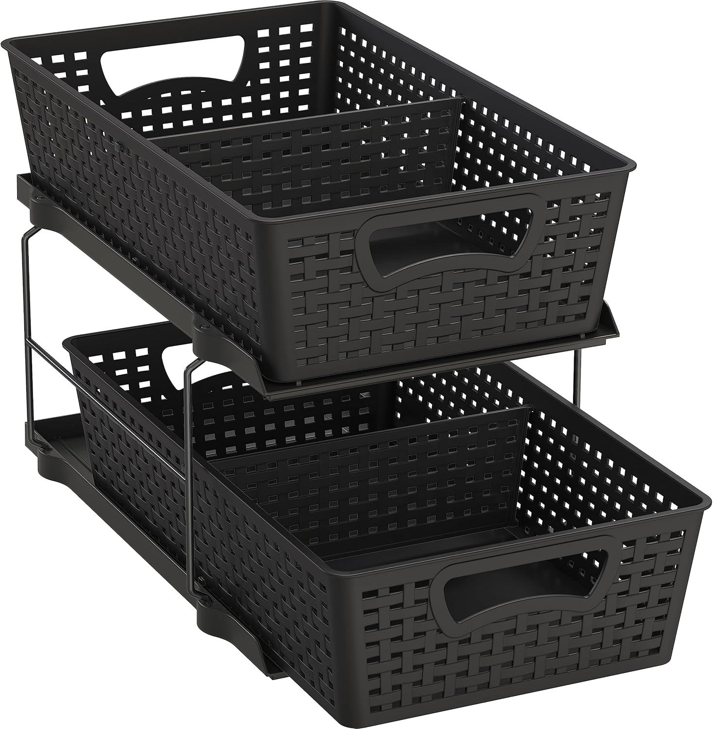 Simple Houseware 2 Tier Bathroom Organizer Tray Pull-Out Sliding Drawer/Under-Sink Storage, Black