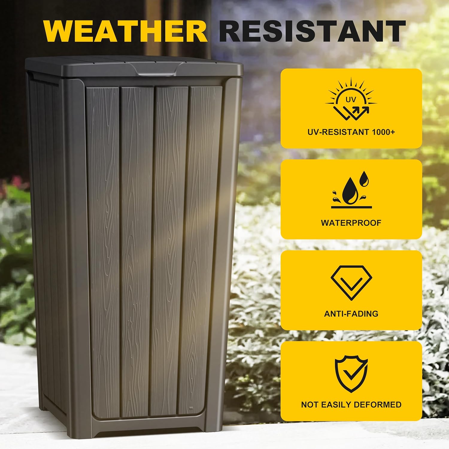 EasyUp Outdoor Trash Can with Lid, Waterproof and Sunscreen Resin Garbage Cans, Outside Trash Bin for Patio, Kitchen, Deck or Backyard(Black)