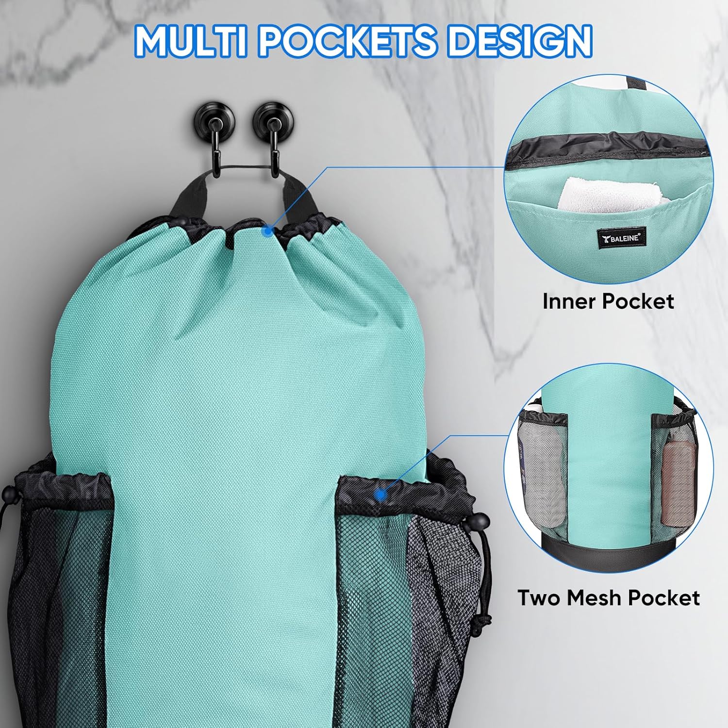 BALEINE 150L Laundry Bag Backpack, 900D Oxford Fabric Large Travel Laundry Bags with Shoulder Straps and 2 Mesh Pockets for College Dorm, Apartment, Laundromat (Sky Blue, 150L)