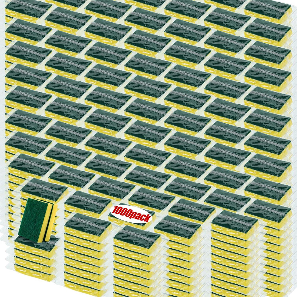 Tanlade 1000 Pcs Individually Wrapped Sponge Dishwashing Sponge Bulk Non Scratch Scrub Sponges Kitchen Scouring Pad for Household Cleaning Rental Dishes Hotel Apartment Car (Yellow,Green)
