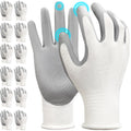 Kebada W1 Work Gloves for Men and Women, 12 Pairs Touchscreen Safety Gloves with Grip, PU-Coated, Ideal for Light & Medium Duty Tasks, White, Large