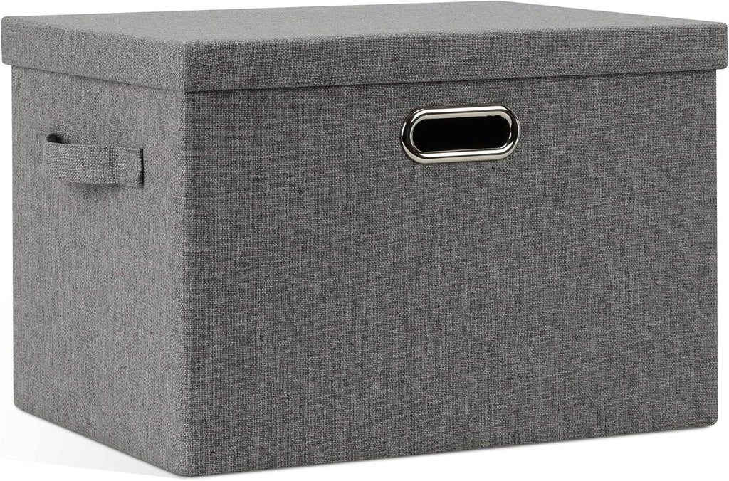Large 17" 36 Quart Collapsible Stackable Storage Bins with Lids, 1 Pack Grey Foldable Fabric Closet Storage Boxes with Lids, 4 Handles Heavy-duty Linen Cube Baskets for Bedroom
