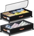 Under Bed Storage with Wheels, 2-Pack Under Bed Storage Containers with Clear Lids, XXL 65L Under the bed storage Organizer Bins, Rolling Under Bed Metal Drawer for Clothes,Shoes,Toys (Black, 2-Pack)