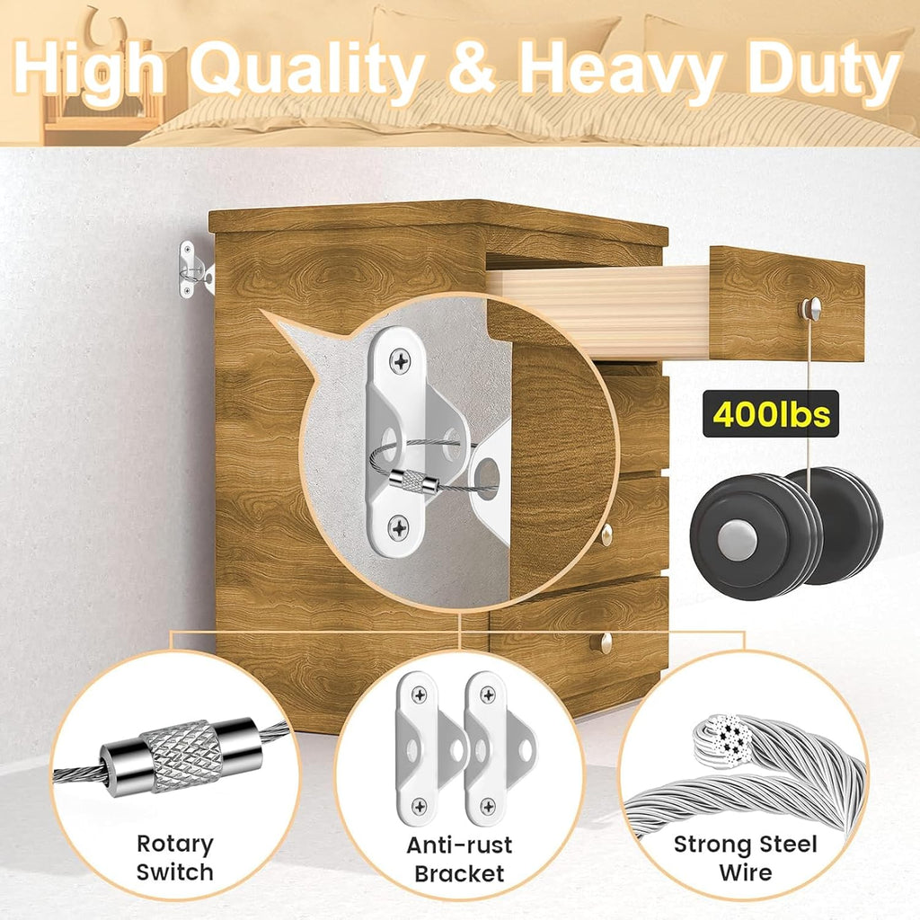Furniture Anchors (12 Pack) for Baby Proofing & Pet Protecting, Furniture Straps Anti Tip Furniture Wall Anchor Securing 400 lbs/Keep Baby Pet Safety from Falling Furniture, Earthquake Straps