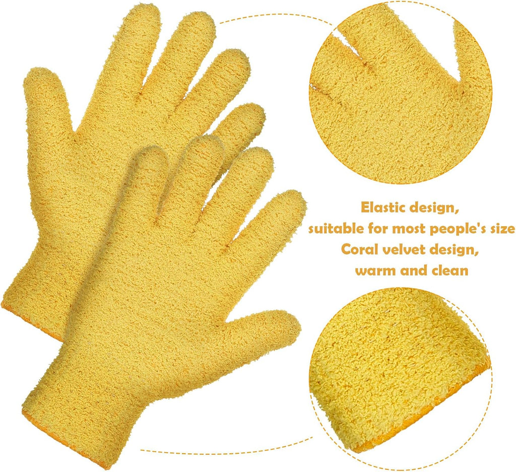 Patelai 2 Pairs Microfiber Gloves for plants Dusting Cleaning Glove Mittens House Cars Blinds Dusting(Yellow, Dark Blue, Large)