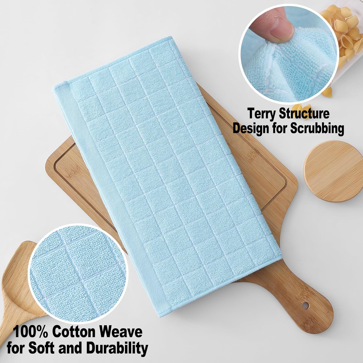 Homaxy 100% Cotton Terry Kitchen Dish Cloths, Ultra Soft and Absorbent Dish Towels for Kitchen, Suitable for Drying and Washing Dishes, 6 Pack, 12 x 12 Inches,Sky Blue