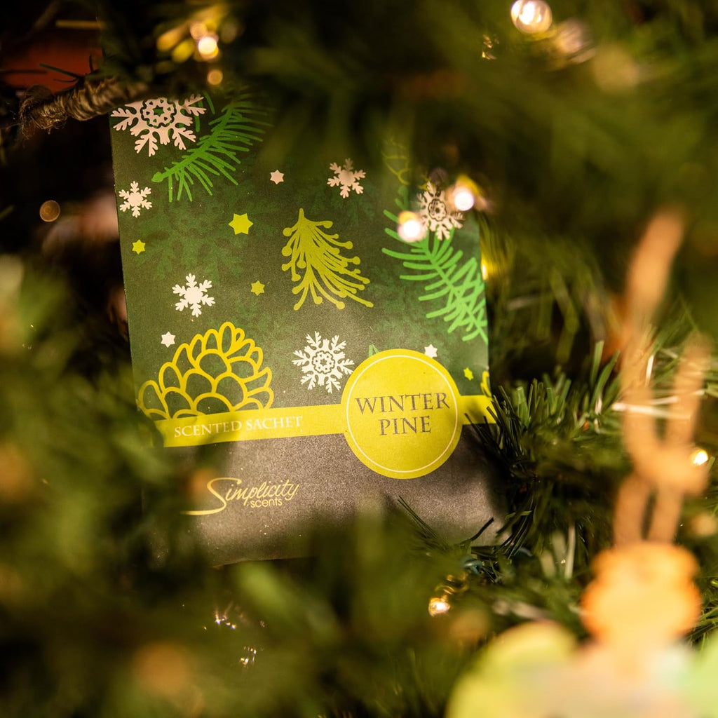 Simplicity Scents Winter Pine Scented Sachets Pack of 6, Fall & Winter - Long-Lasting Scented Bags, Home Fragrance, Air Freshener & Deodorizer for Closet, Room, Drawer, or Cars, Made in USA