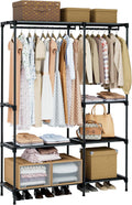 Clothes Rack, Portable Closet, 44.9 Inch Large Capacity Wardrobe Closet, Clothes Storage Organizer with Shelves and 2 Hanging Rods, Easy to Assembly, Black PCT021B01