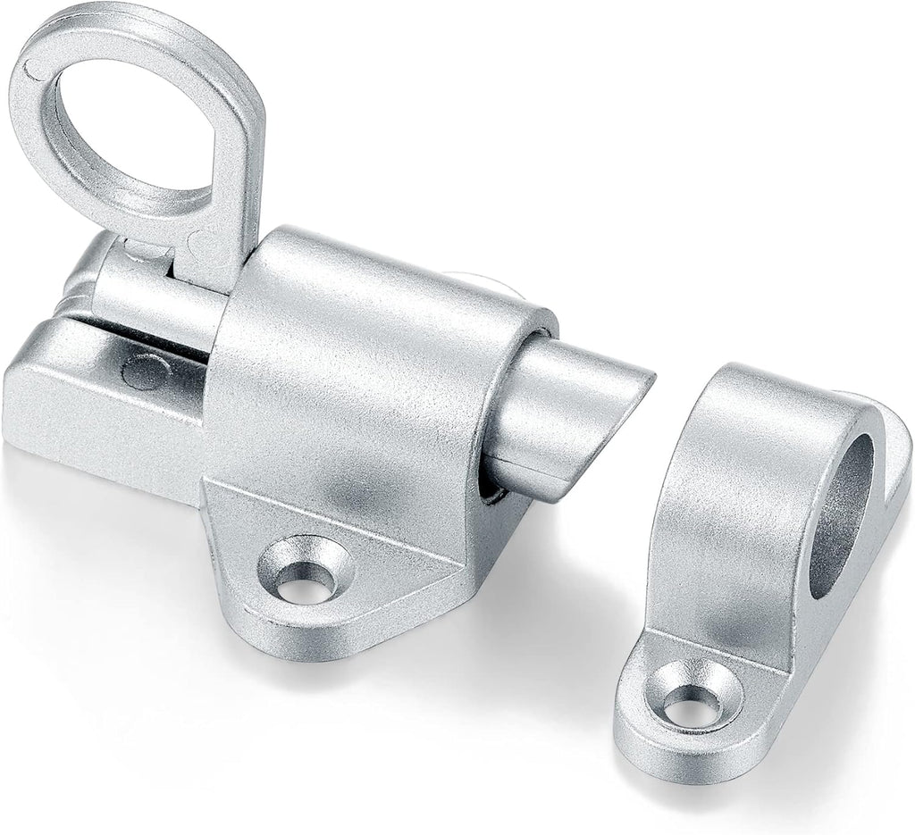 6 Packs Self-Closing Latches，Silver Gray Spring Door Lock，Resilient Bolt Latch Aluminum Alloy Safety Automatic Spring Barrel Slide Door Lock with Screws,Used for Gate,Window and Cabinet etc