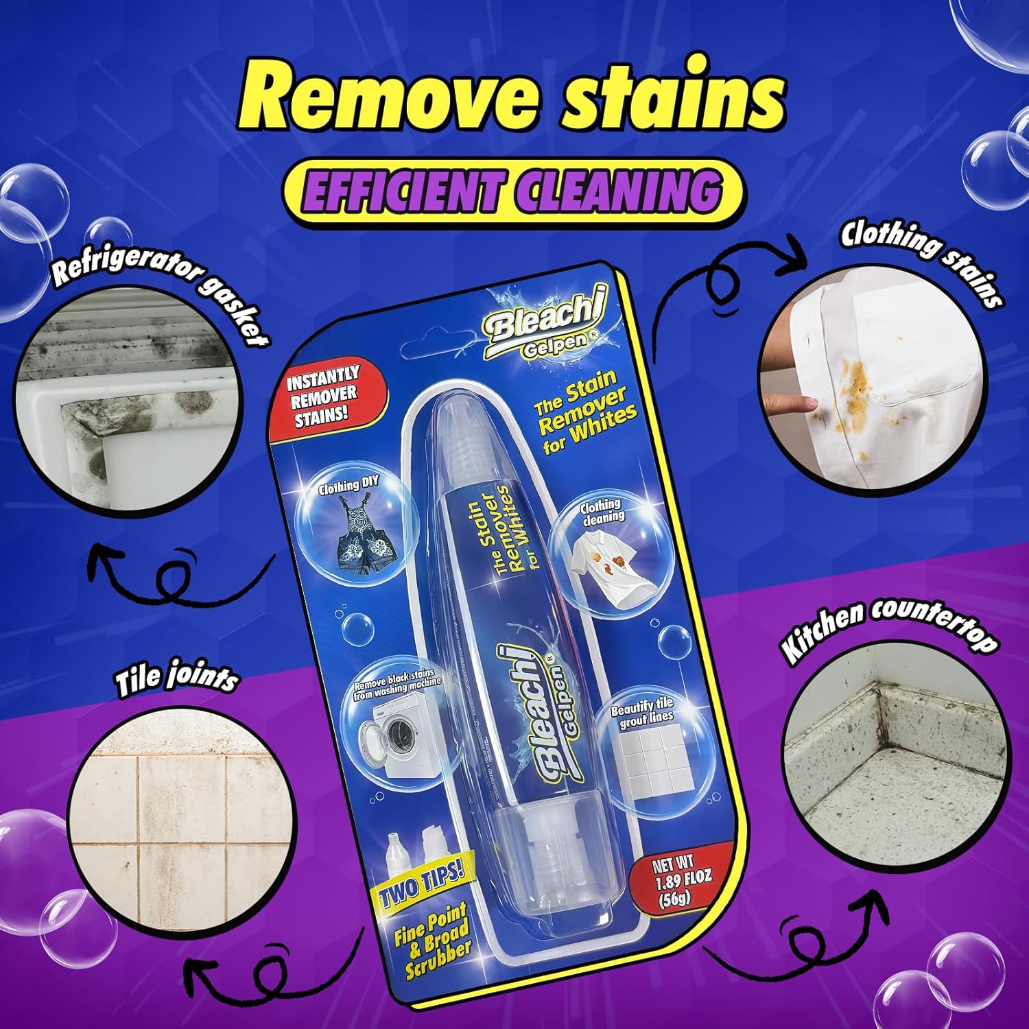 Bleach Pen For Clothing, Bleach Pen, Stain Remover Pen, Clothing Bleached DIY design, Travel Accessories, Lnstantly Remove Stains, Pearl white (1.89 Fl Oz (Pack of 1), Lemon)