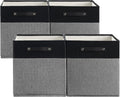13 x 13 Inch Fine Linen Storage Bins with Handles，Fabric Cube Boxs，Collapsible Basket Organizers for Shelves for Home, Closet Drawers (Black/Gray-4 Pack)