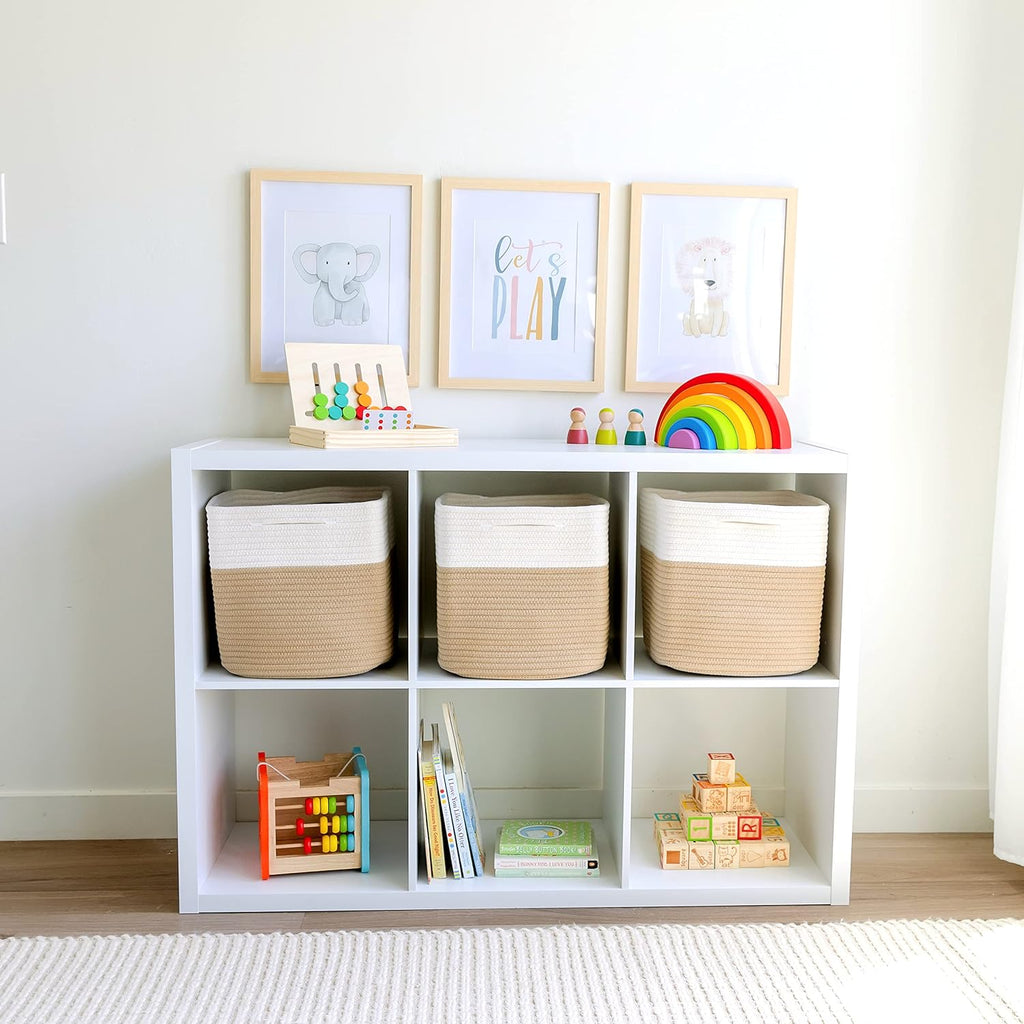 NaturalCozy Storage Cubes 11 Inch Cotton Rope Woven Baskets for Organizing, 3-Pack | Cube Storage Bin | Square Storage Baskets for Shelves Organizer, Classroom, Kids Toy Bins, Closet, Baby Nursery