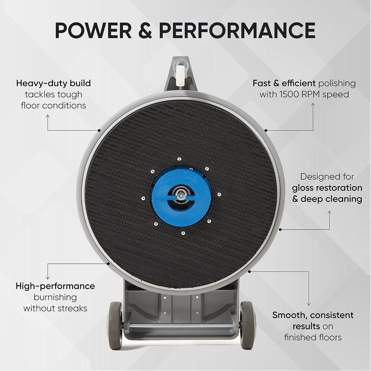 20" High-Speed Commercial Floor Burnisher, 1.5 HP, 1500 RPM, 40ft Cord, Rubber Bumper Guard, with Red, White & Black Pads for Cleaning, Polishing & Stripping