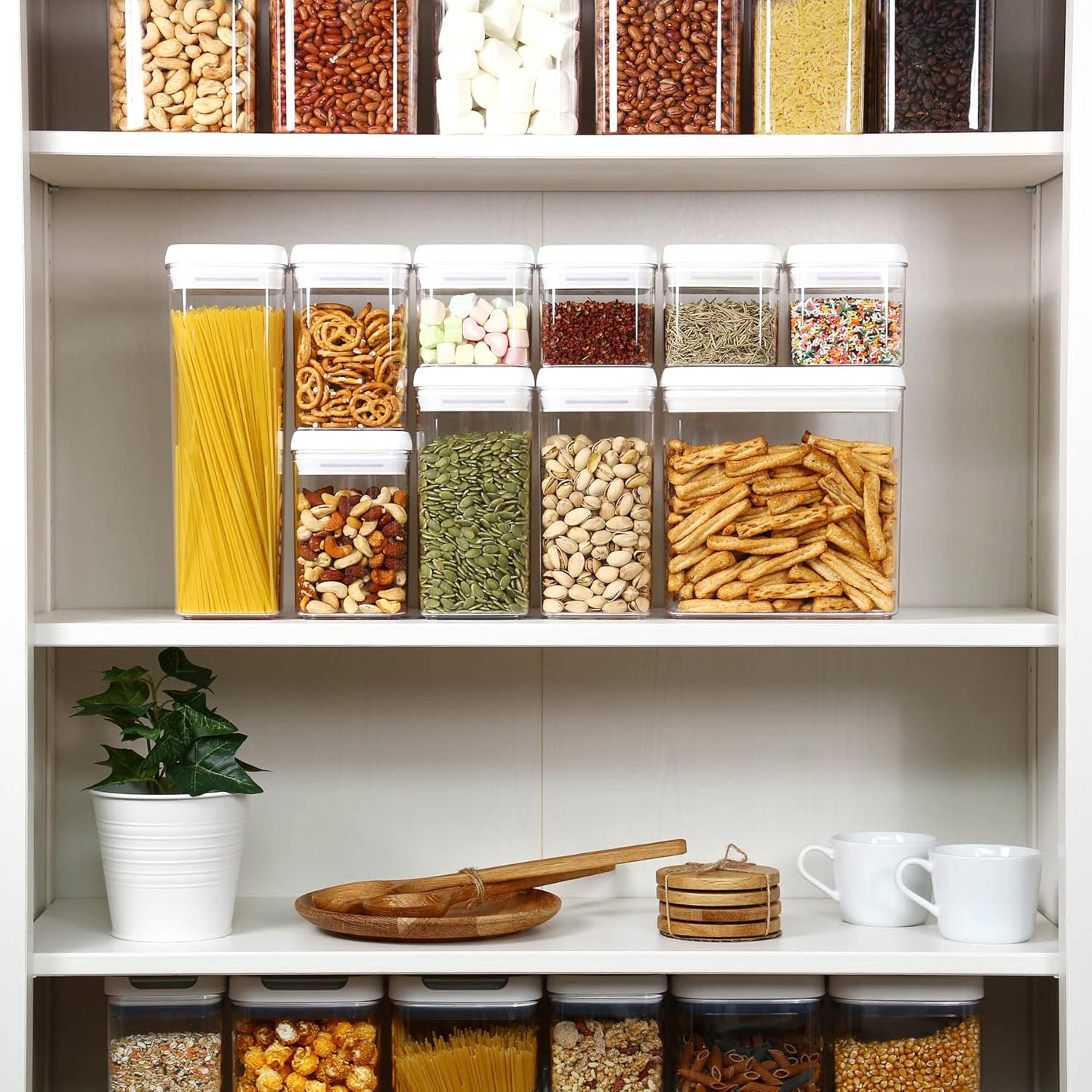 Felli Flip Tite Storage Container with 4 Inch Lid SQUARE & RECTANGLE, Air Tight Ring Seal Top Clear Acrylic Canister Jar, Spice Pasta Cereal Snack Pantry Organizer, Gift Set for Women (10pk, Variety)