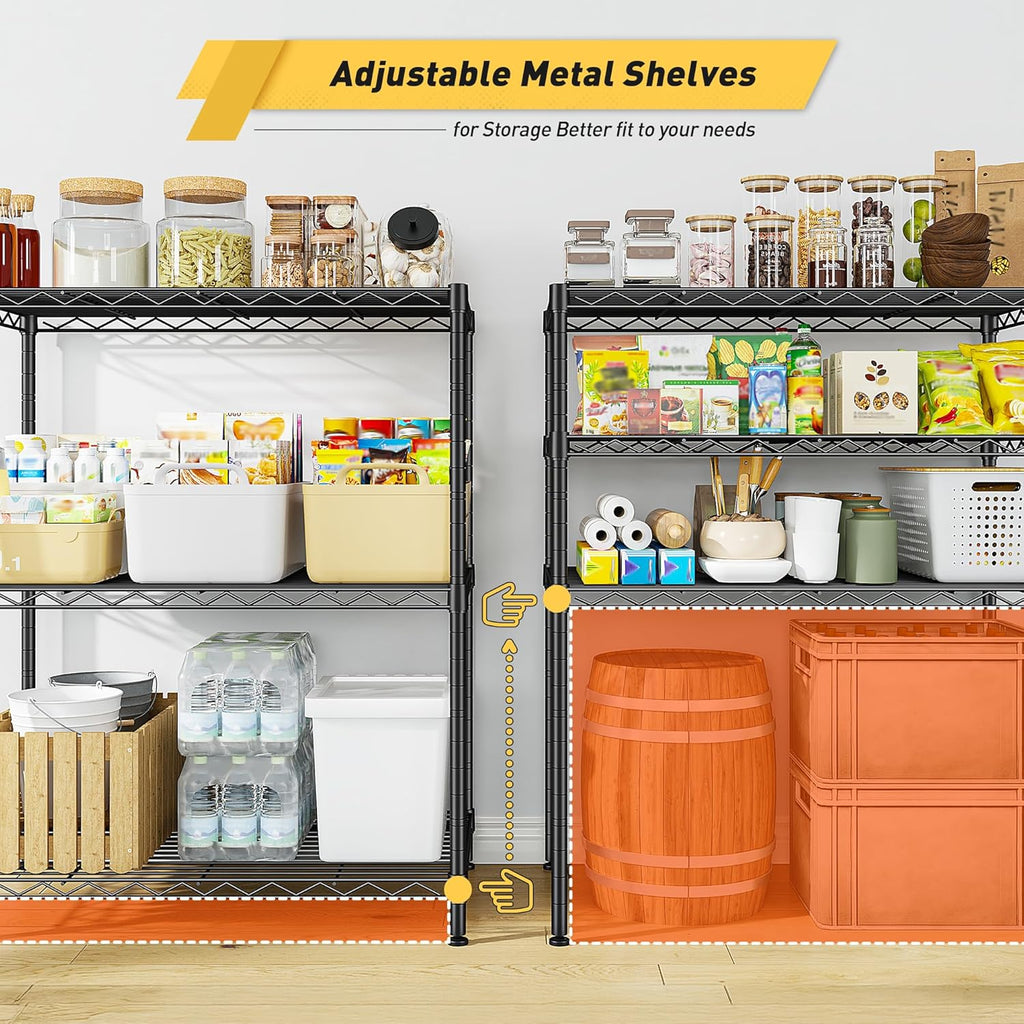 Storage Shelves Adjustable Wire Shelving Metal Wire Rack Shelving Unit Storage Shelf for Kitchen Laundry Room Pantry Closet Bathroom 24" W x 30" H x 14" D Black
