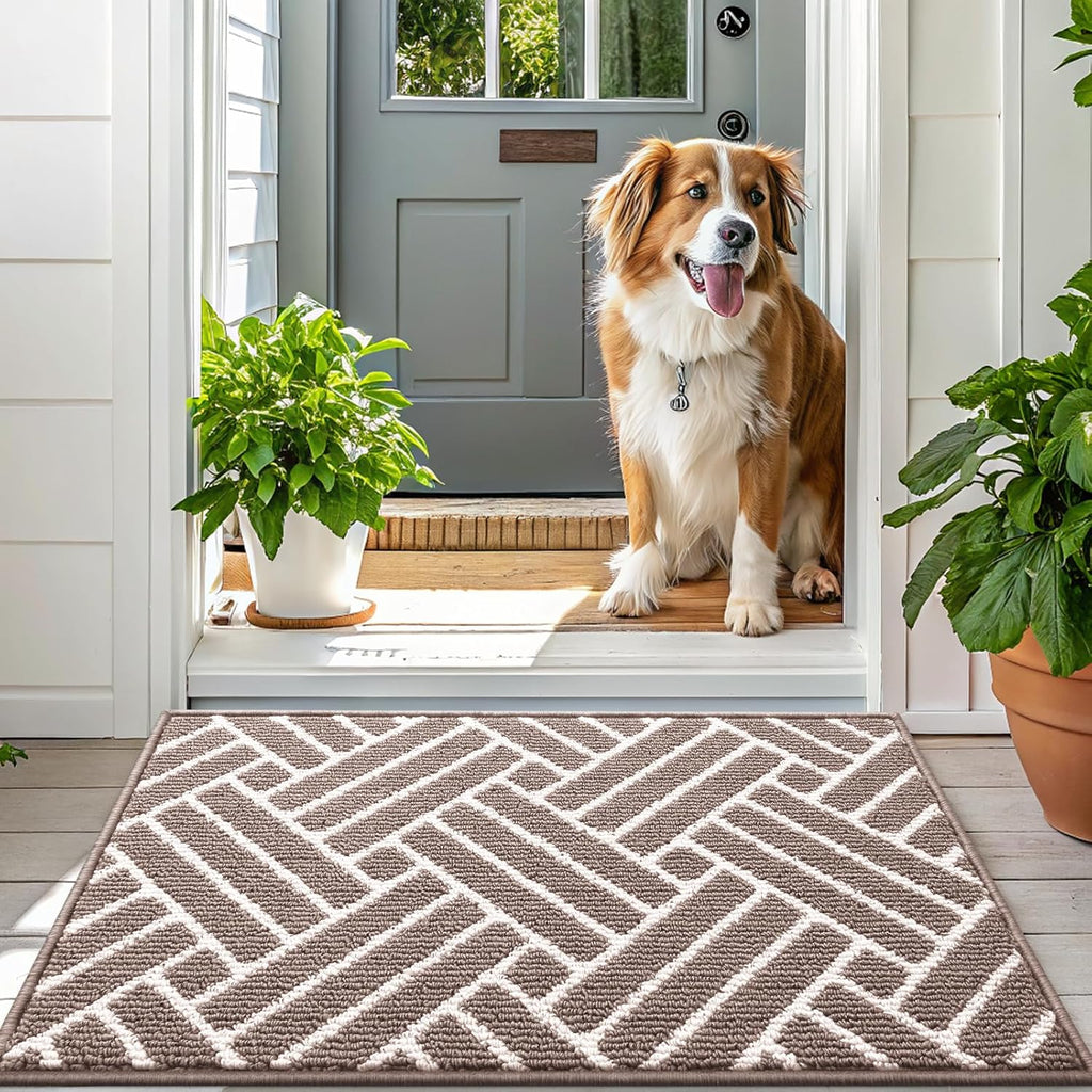 OLANLY Indoor Door Mat, 32x20 Inch, Dirt Resistant and Absorbent, Non-Slip Rubber Backing Floor Mats, Easy Clean Low-Profile Doormat for Entryway, Front Door, and Inside Entrance, Brown
