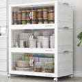 BROVIEW 360Qt Stackable Storage Bins with Lid, Extra Large Closet Organizer Collapsible Drawer Boxes with Wheels, Folding Plastic Cabinet Containers for Home Kitchen Room Organization, 3Pack White