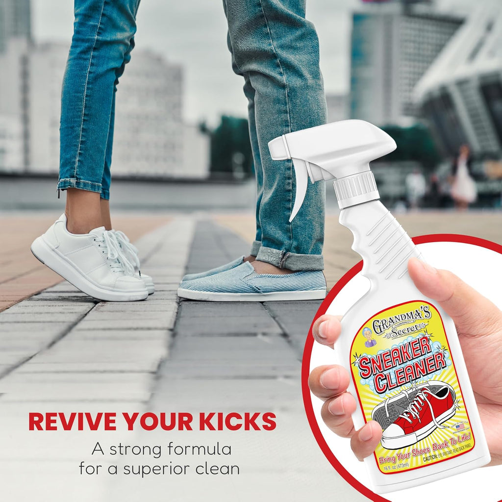 Grandma's Secret Sneaker Cleaner for Rubber, Canvas, Leather - Stain Remover Spray Removes Dirt, Grime, Grass - Shoes Cleaner for Outdoor Slippers, Moccasins - 16 oz, 2 Pack