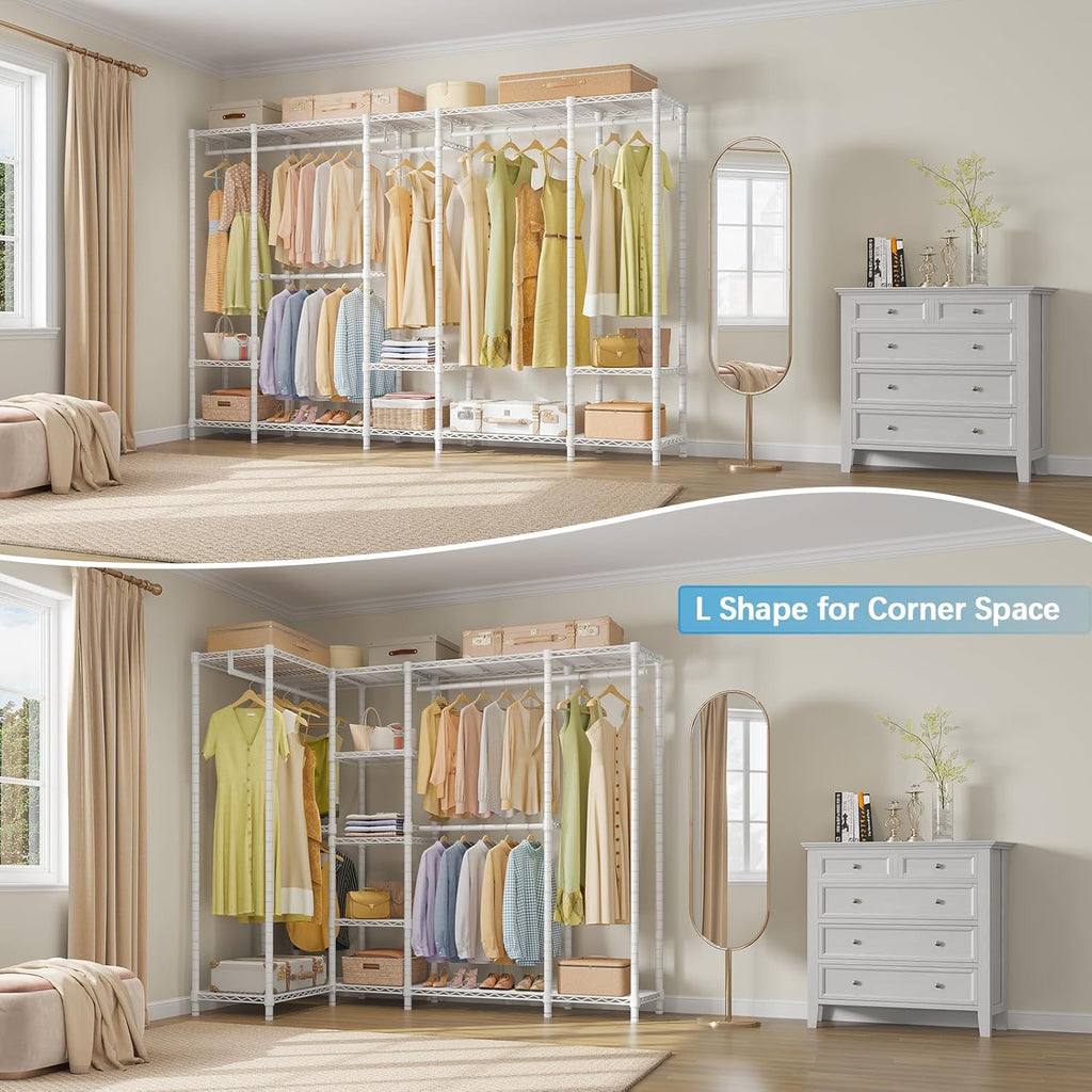 VIPEK V50 Extra Large Portable Closet Rack Bedroom Armoire Freestanding Wardrobe Closet, Heavy Duty Multi-Functional Metal Clothing Rack for Hanging Clothes, Max Load 1300lbs, White