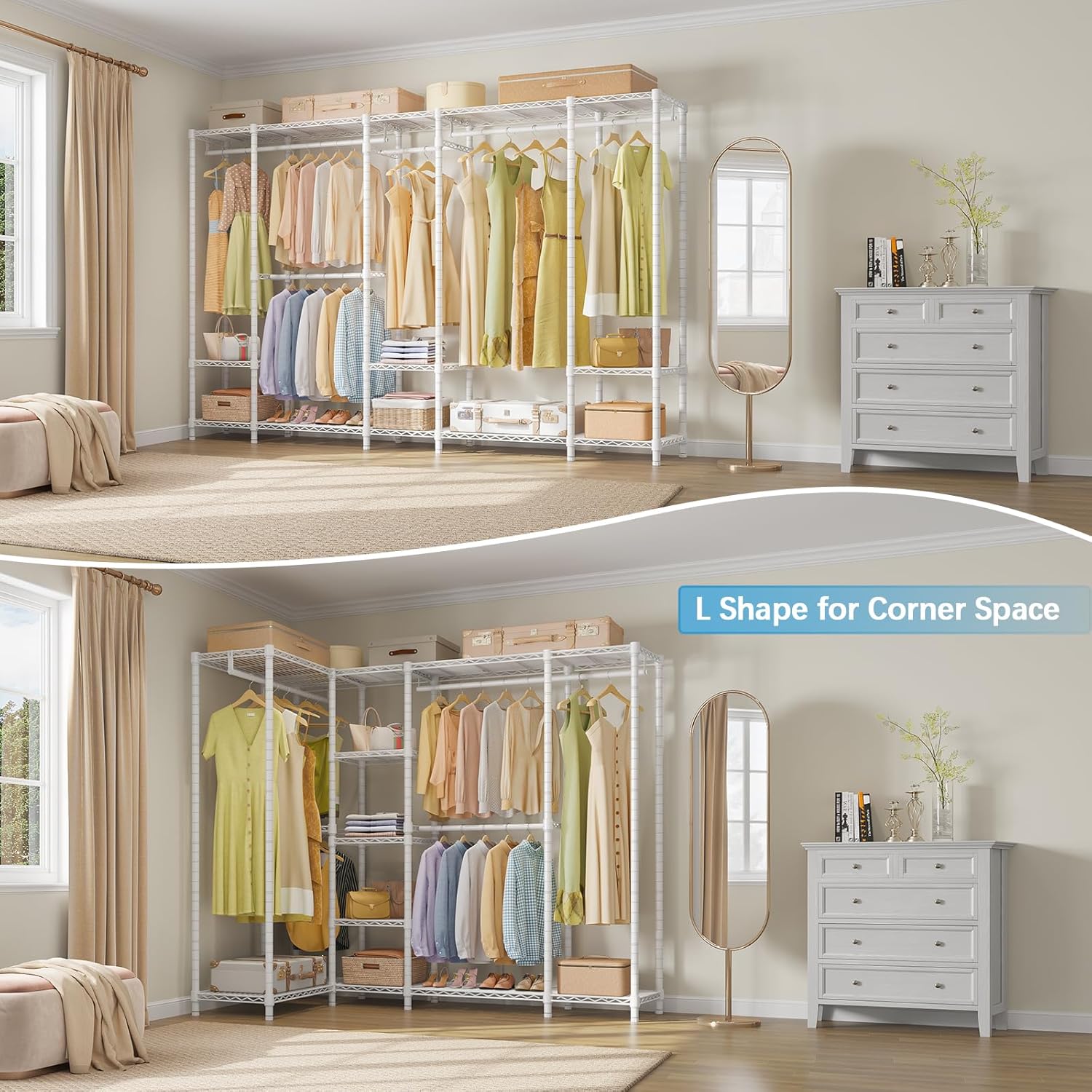 VIPEK V50 Extra Large Portable Closet Rack Bedroom Armoire Freestanding Wardrobe Closet, Heavy Duty Multi-Functional Metal Clothing Rack for Hanging Clothes, Max Load 1300lbs, White