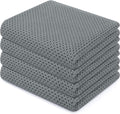 Homaxy 100% Cotton Waffle Weave Kitchen Dish Towels, Ultra Soft Absorbent Quick Drying Cleaning Towel, 13 x 28 Inches, 4-Pack, Grey