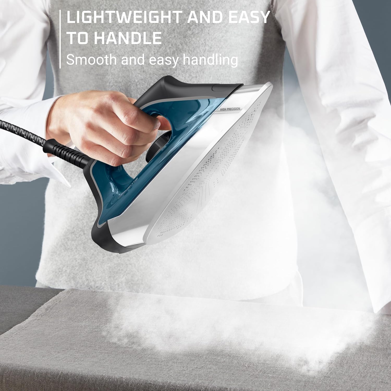 Rowenta Steam Station, Stainless Steel Soleplate, Professional Iron Steamer for Clothes, 1.1L Removable Tank, Fast Heat Up, 1800 Watts, Blue Clothes Iron, DG8624