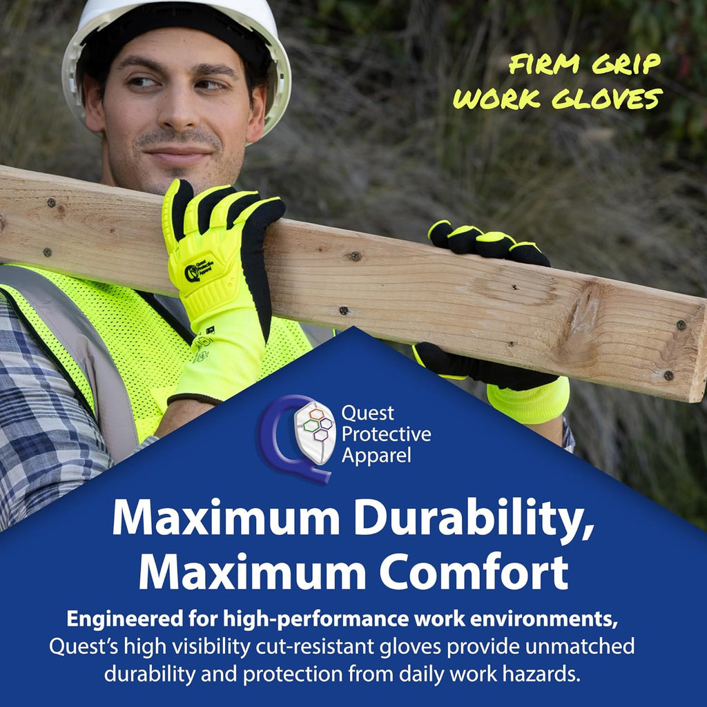 Quest Protective Apparel - High Visibility Cut Resistant Work Gloves - Puncture Resistant Safety Gloves for Men and Women Large, 1 Pair