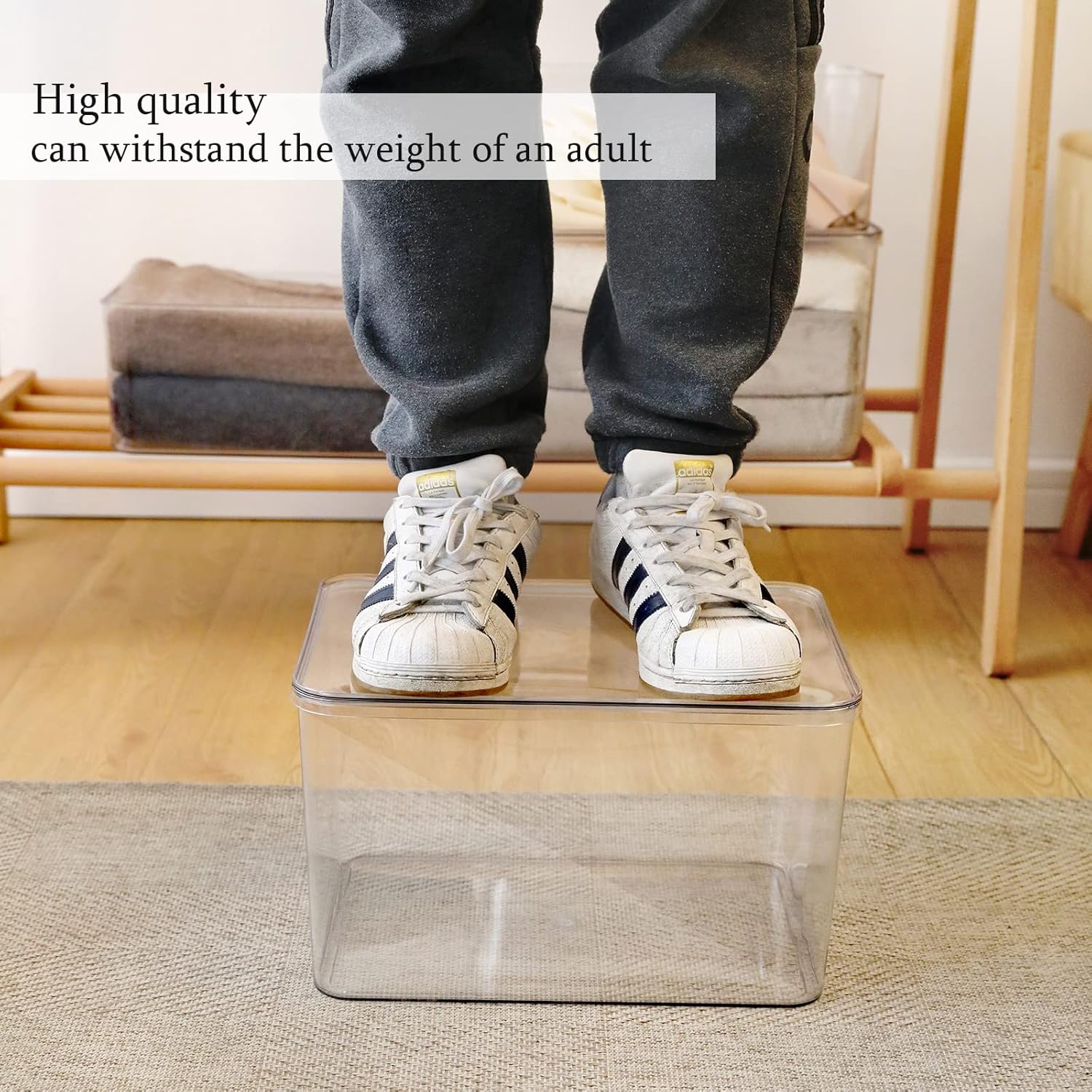 Lidded Plastic Storage Bins Set Clear Desk Basket Box Organizer Kitchen Container Clothes Laundry Closet Cabinet Shelf, Organization and Storage for Shelves Office Bathroom(clear 3XL+2M)