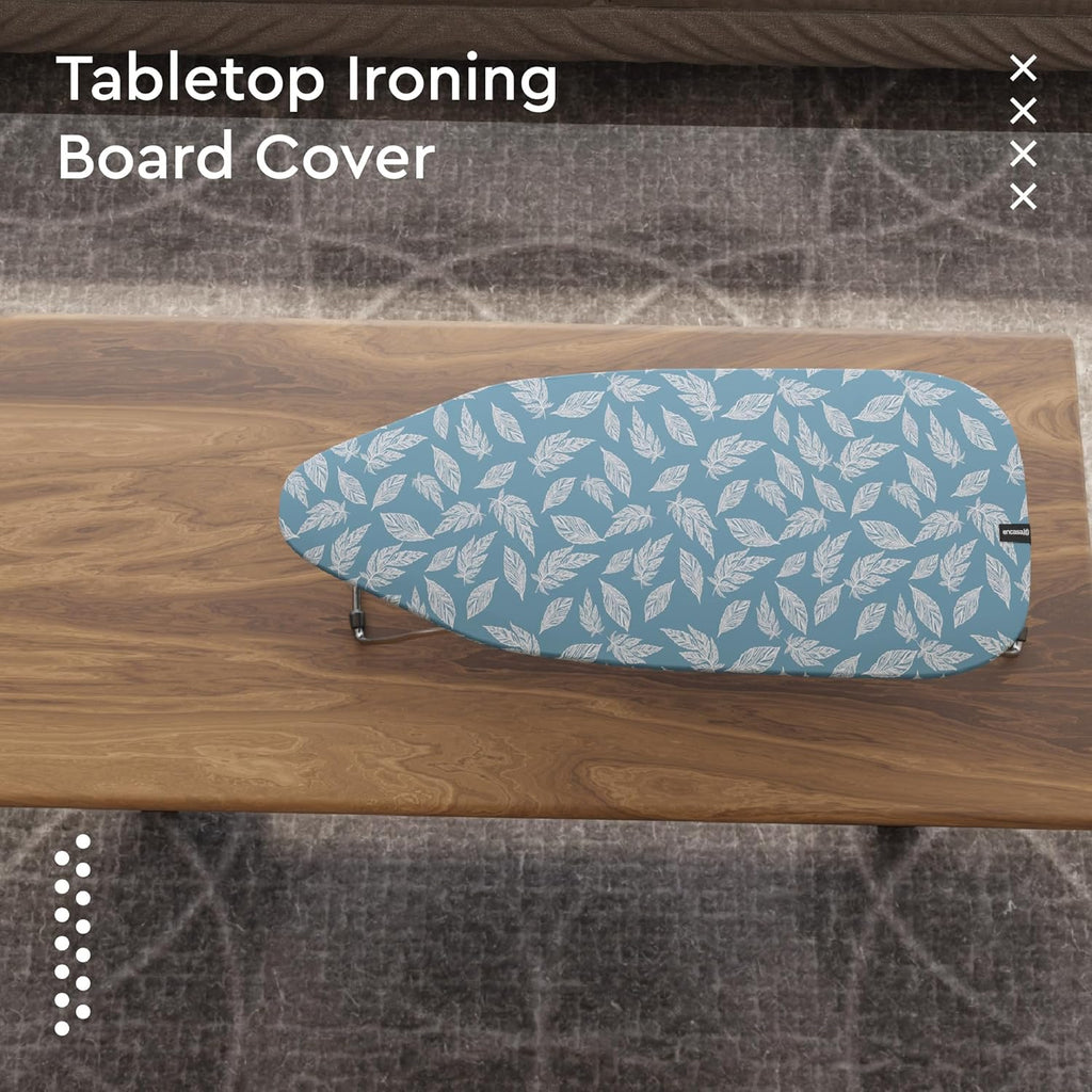 Encasa XO Ironing Board Cover and Pad 28"x12" - Thick 3mm Felt Padding, Drawstring Tightening & Lock, Easy Fit, Scorch & Stain Resistant, Fits Mini Ironing Board - Big Leaves Blue