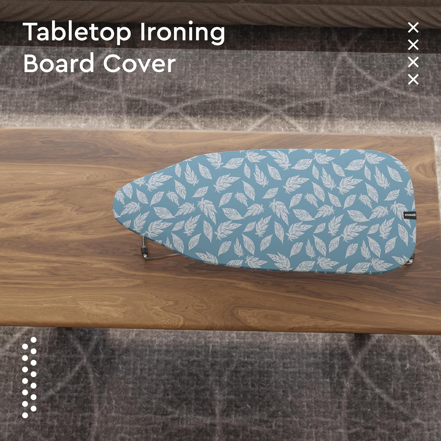 Encasa XO Ironing Board Cover and Pad 28"x12" - Thick 3mm Felt Padding, Drawstring Tightening & Lock, Easy Fit, Scorch & Stain Resistant, Fits Mini Ironing Board - Big Leaves Blue