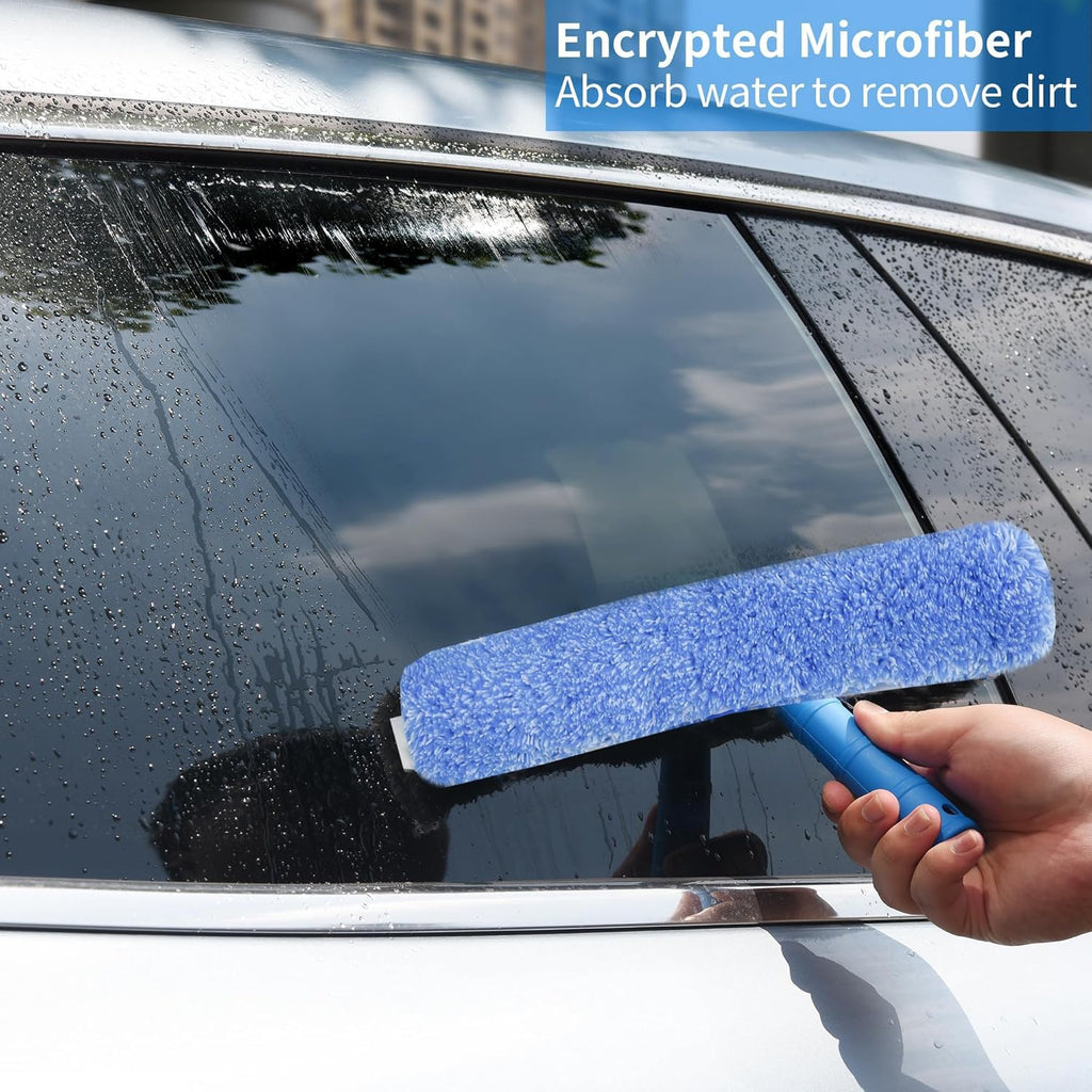 Squeegee for Window Cleaning,Window Cleaning Squeegee kit with Bucket&Microfiber Scrubber,Bathroom,Shower Doors,Mirrors,Tiles,and Car Windows Blue