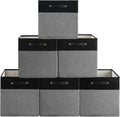 13 x 13 Inch Fine Linen Storage Bins with Handles，Fabric Cube Boxs，Collapsible Basket Organizers for Shelves for Home, Closet Drawers (Black/Gray-6 Pack)