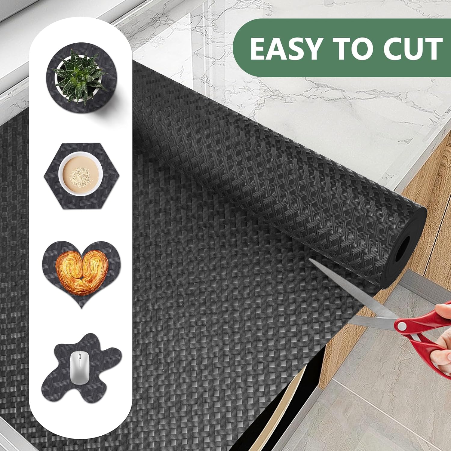 Shelf Liners, Non-Adhesive Drawer Liner, Waterproof & Oil-Proof Kitchen Cabinet Cupboard Liner Plastic EVA Material BPA Free Fridge Liner Mats Paper Protector for Shelves (Black/20in x 240in)