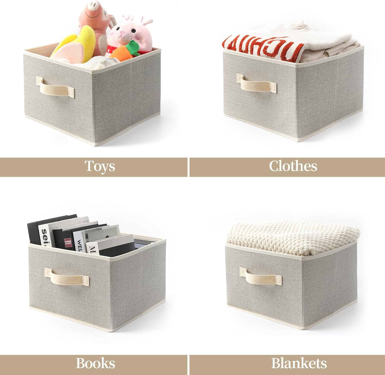Storage Baskets, 11-Inch Woven Fabric Bins, Storage Cubes with Reinforced Handles, Organizer Bins for Closet Shelves, Foldable, for Toys, Clothes, Natural Beige (3PCS/Beige-11*11*7.8inch)