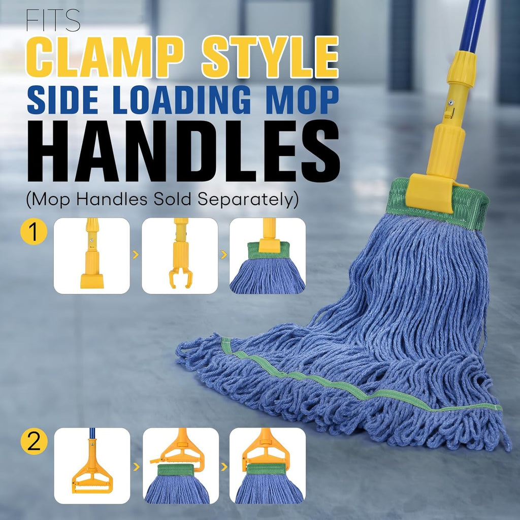 Matthew Cleaning Commercial Mop Head Replacement, 5 Inch Wide Headband, Looped End Cotton Blend String Wet Mops for Floor Cleaning, 28 oz Extra Large, 6-Pack Blue
