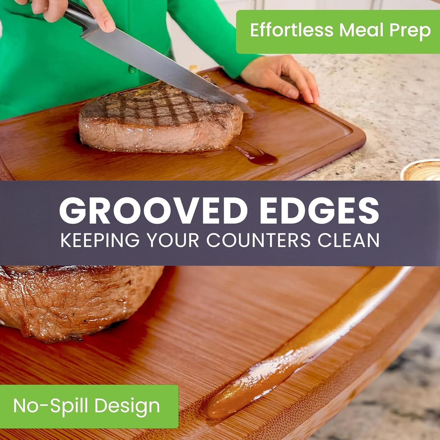 Bamboo Wooden Cutting Board Set of 3 - Used to Chop Veggies, Carve Meat, Present Charcuterie at Mealtime Prep and Family Gatherings - Ideal for Professional and Busy Home Chefs - Dark