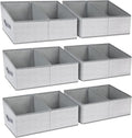 DIMJ Large Closet Shelf Organizer Bins 6 Packs with Handles and Divider, Fabric Trapezoid Storage Baskets, Foldable Clothes Containers Box for Shelf, Towel, Book, Toy, Purse, Hats, Grey