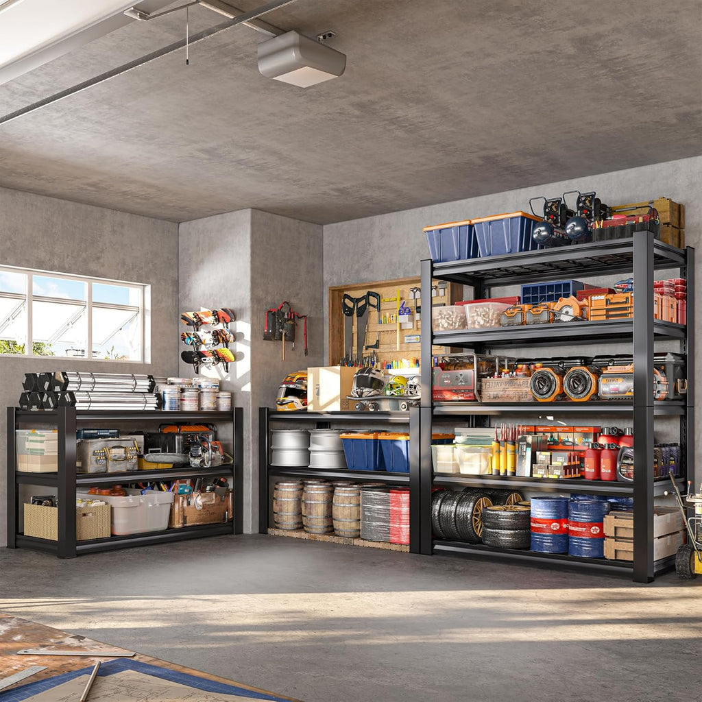 REIBII 3010LBS Storage Shelves 72" H Garage Shelving Heavy Duty Metal Shelving 5 Tier Adjustable Metal Shelves for Storage for Kitchen Pantry Warehouse Basement 72" H x 35.5" W x 16" D, Black