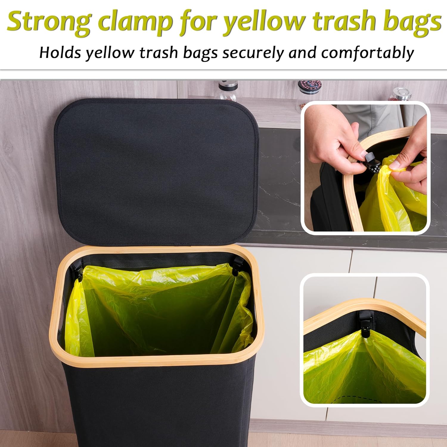 efluky Recycling Bin Holder 100L, 26 Gallon Trash Can with Lid, Garbage Bag Holder for Yellow Bags, Easy Removal, (Inner Bag Not Included) -Black