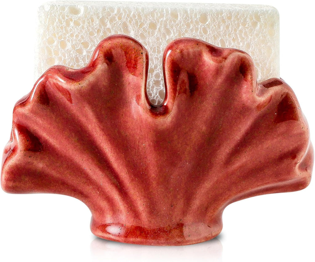 Ceramic Sponge Holder,Sponge Holder for Kitchen Sink,Compact Sink Caddy Organizer-Scouring Pad and Dish Sponge Holders,Farmhouse Kitchens Decor Cute Kitchen Gadgets Accessories(Red)