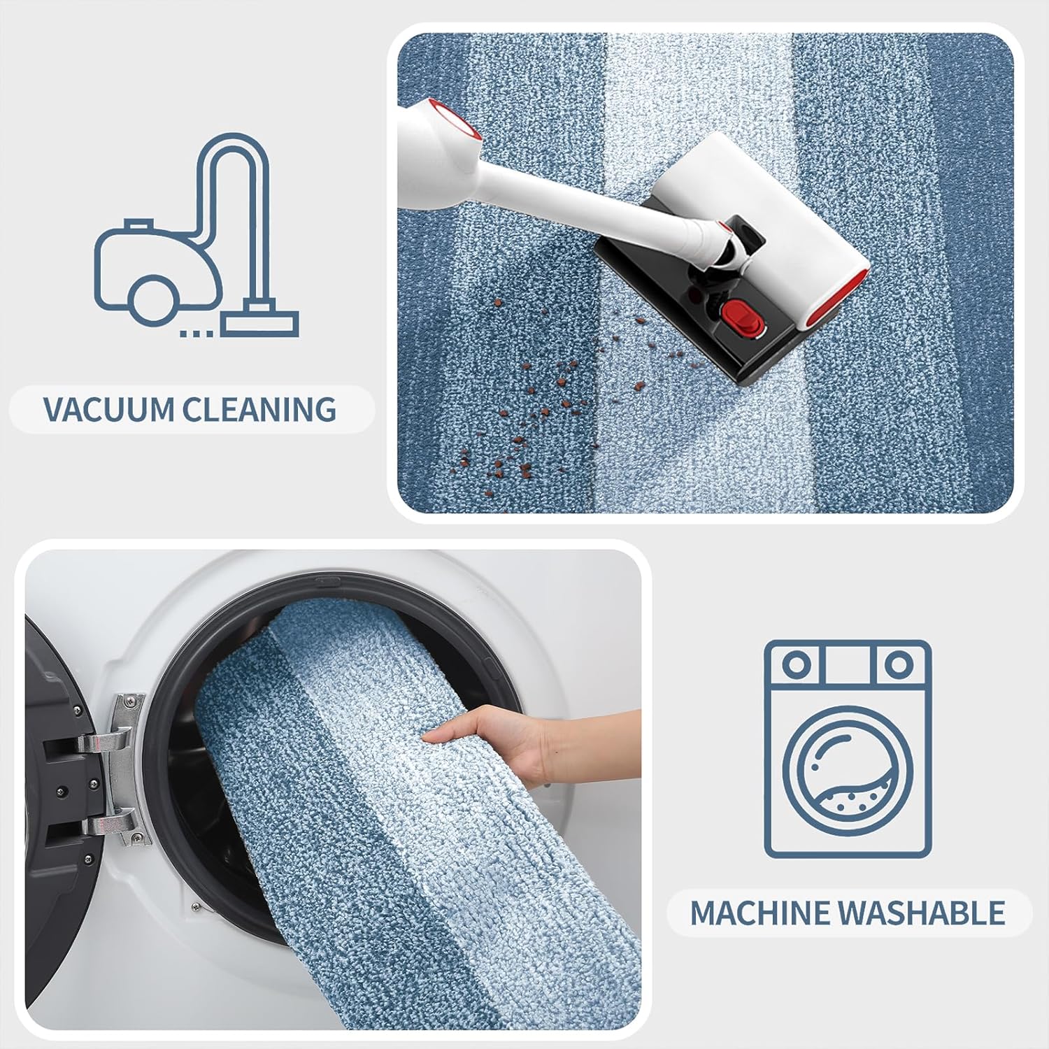 Kitinjoy Indoor Outdoor Door Mat, 59x36 Non-Slip Absorbent Dirt Trapper, Low-Profile Washable Inside Entrance Front Floor Mat, Sturdy Soft Entry Doormats for Entryway, Light Blue