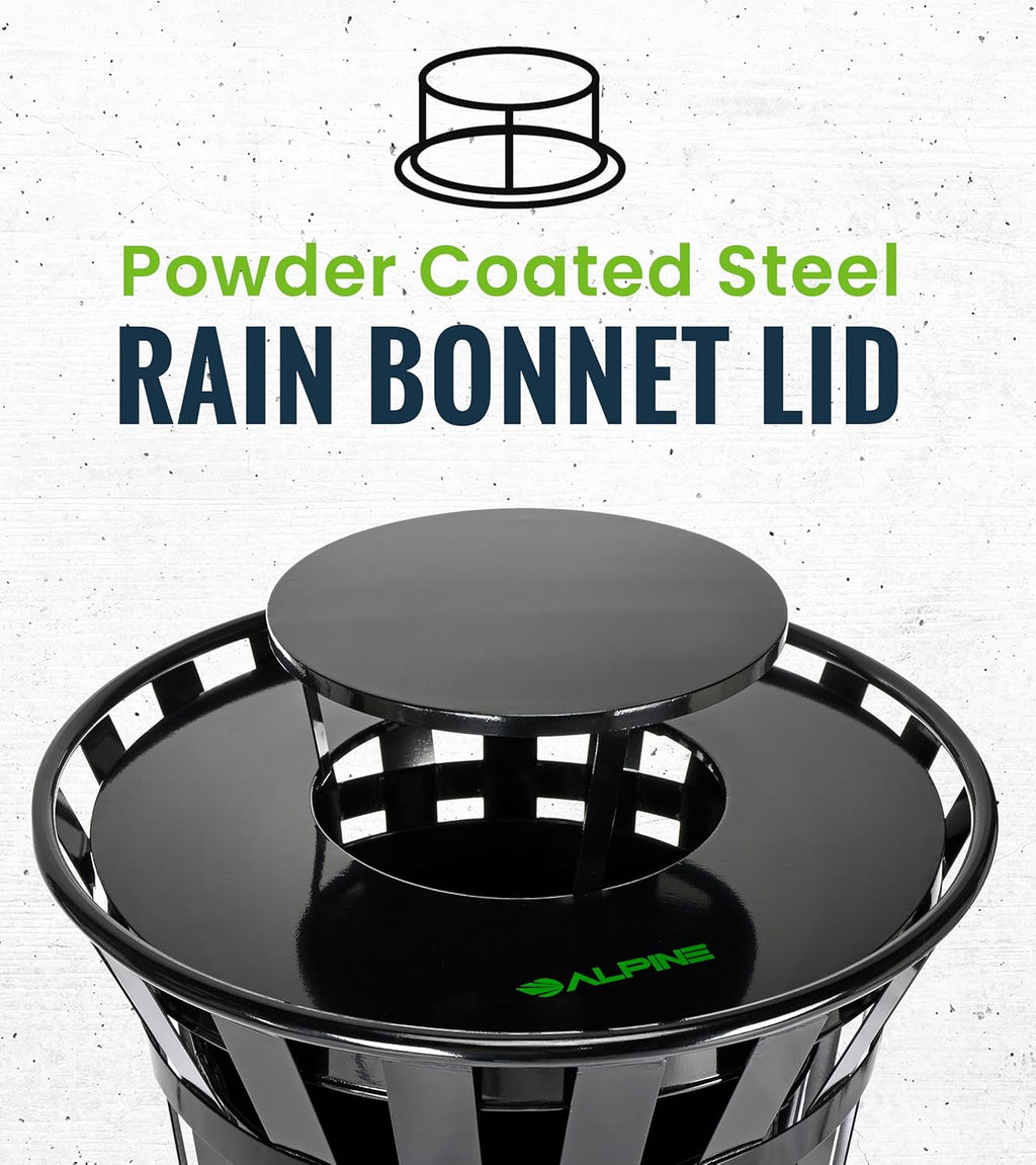 Trash can Lid for Alpine Commercial Outdoor Trash Can - Weather Resistant Round Metal Trash Can Rain Bonnet Lid